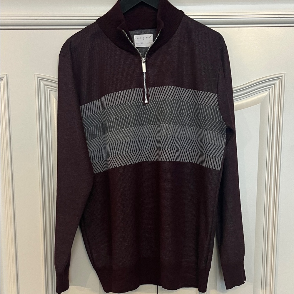 Day & Age Men's Burgundy and Gray Quarter Zip-Up Sweater